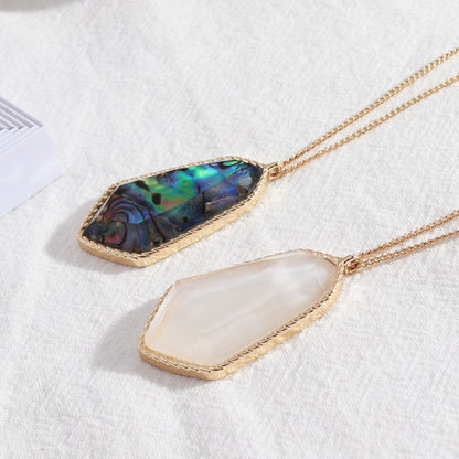 Abalone shell long faceted resin necklace 3745366748619