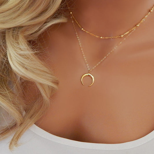 Bohemian Double Necklace Gold Plated Ladies Clavicle Necklace 37591941618