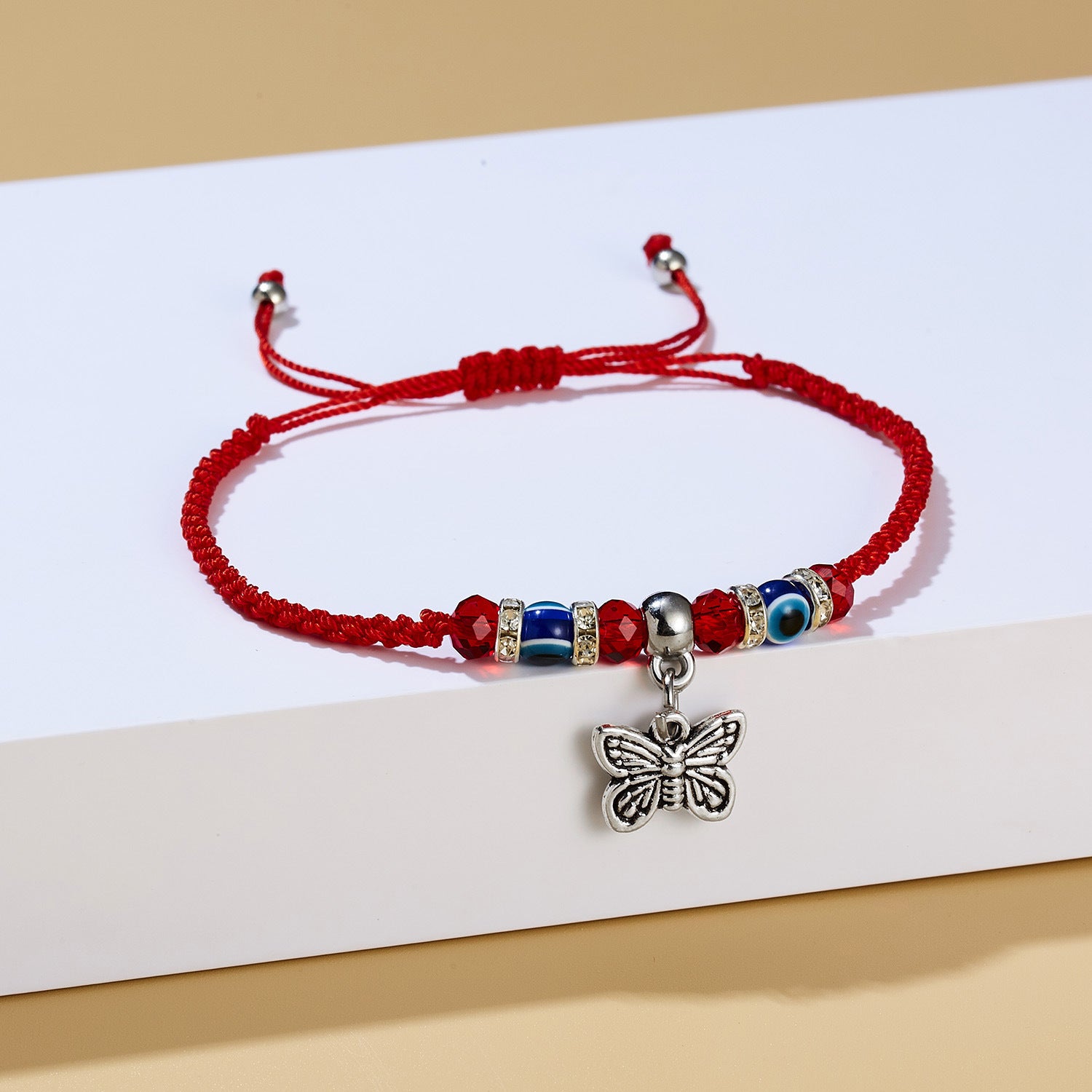 Red cord braided adjustable bracelet 3765640465455