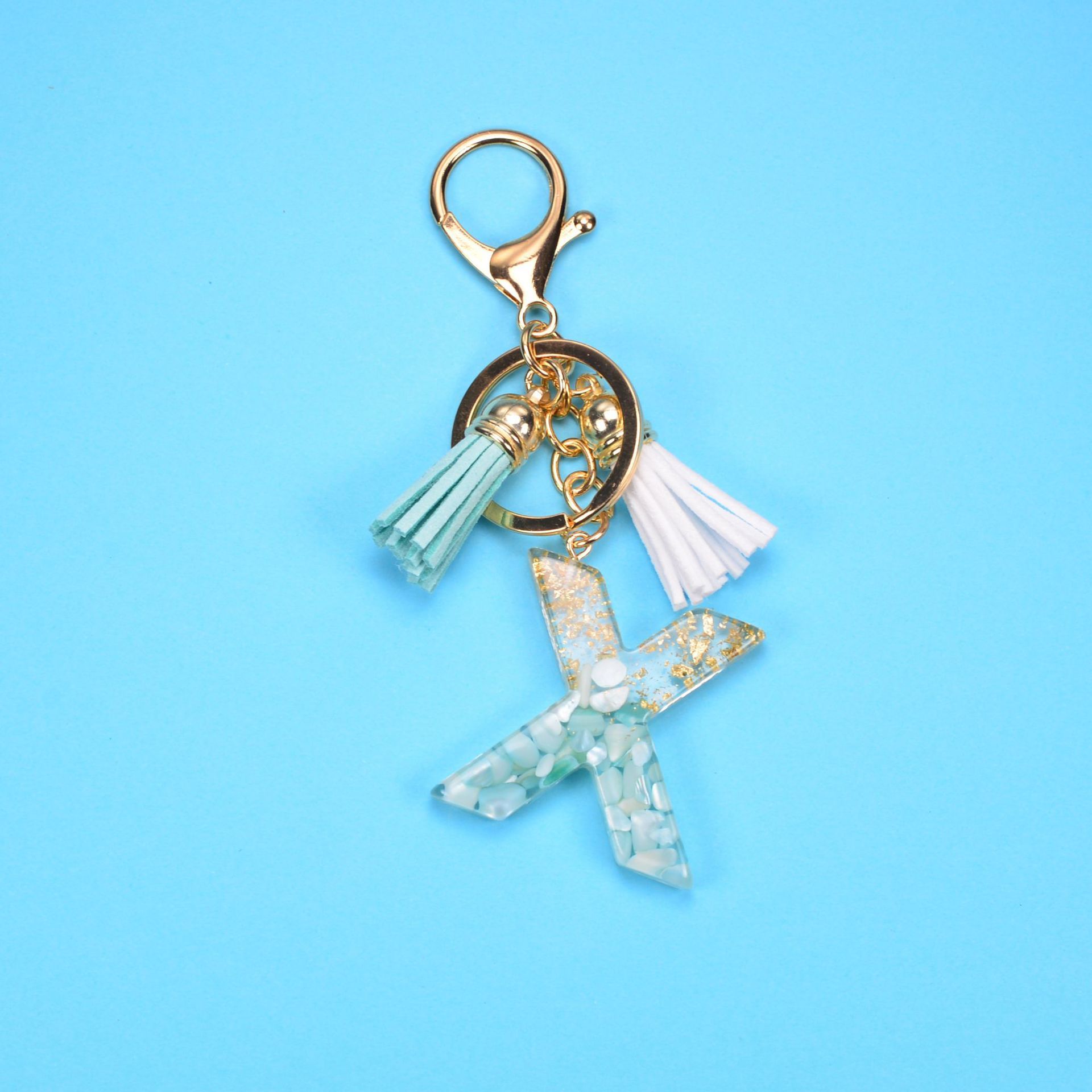 English Alphabet Keychain Tassel Pendant Stone Gold Foil Resin Key 378601f0 155d 495f b2e2 ef3e873b7fc0