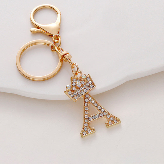 Metal Diamond-encrusted 26 English Crown Alphabet Keychain 3798240c fbb2 4151 9f56 e5e8b485e76e