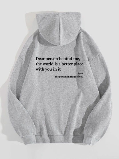 Dear Person Behind Me,the World Is A Better Place,with You In It,love,the Person In Front Of You,Women's Plush Letter Printed