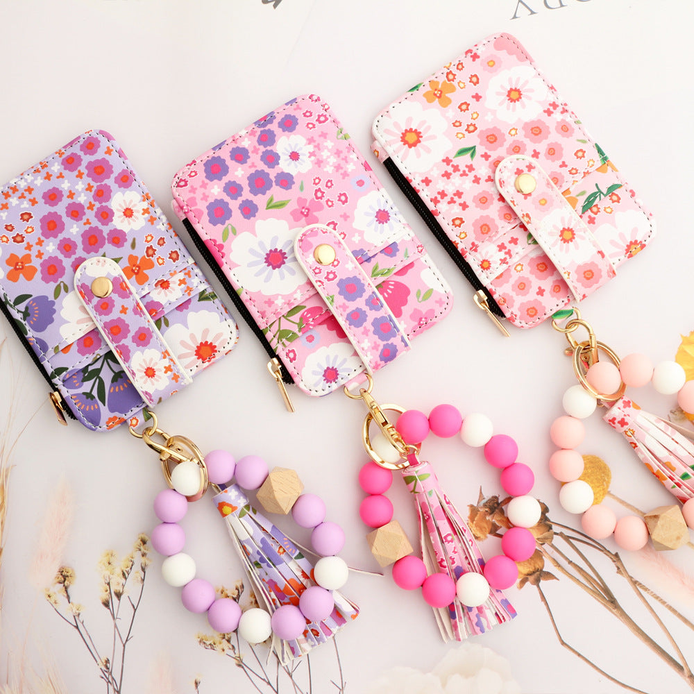Women's Floral Print Leather Card Bag - 图片 3