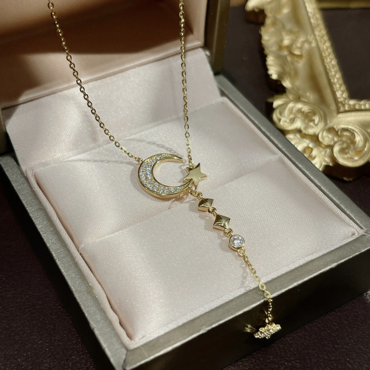 Inlaid Zircon Moon Star Collarbone Chain Sweet Lady And Exquisite Star And Moon Tassel Necklace 37d79c4c 796f 44df 874d a95a8