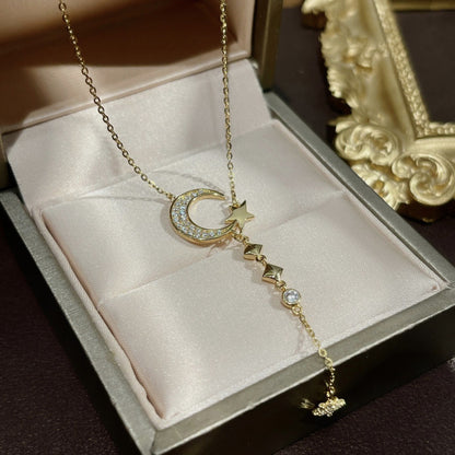 Inlaid Zircon Moon Star Collarbone Chain Sweet Lady And Exquisite Star And Moon Tassel Necklace 37d79c4c 796f 44df 874d a95a8