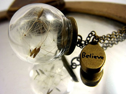 Vintage Handmade Fashion Dandelion Seed Glass Necklace