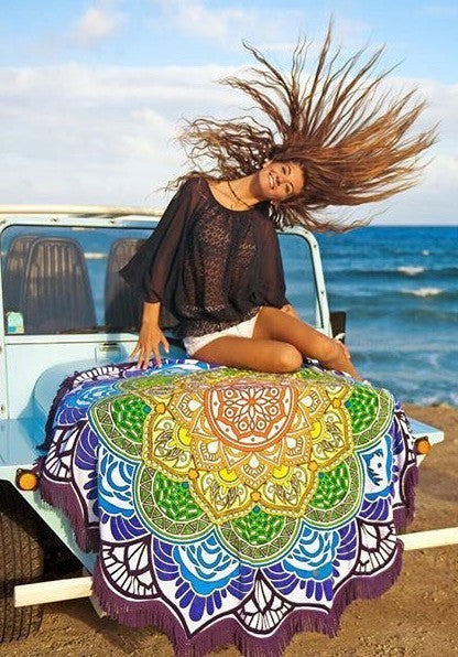 Polygon Printing Tassel Round Bath Towel Yoga Mat 3806530094150