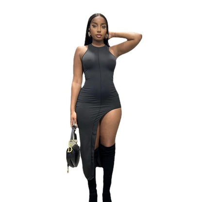 Women's Fashion Simple Round Neck Sleeveless Splicing Slim Dress 38183fd6 37f8 46eb aa6a 55069cc278fc