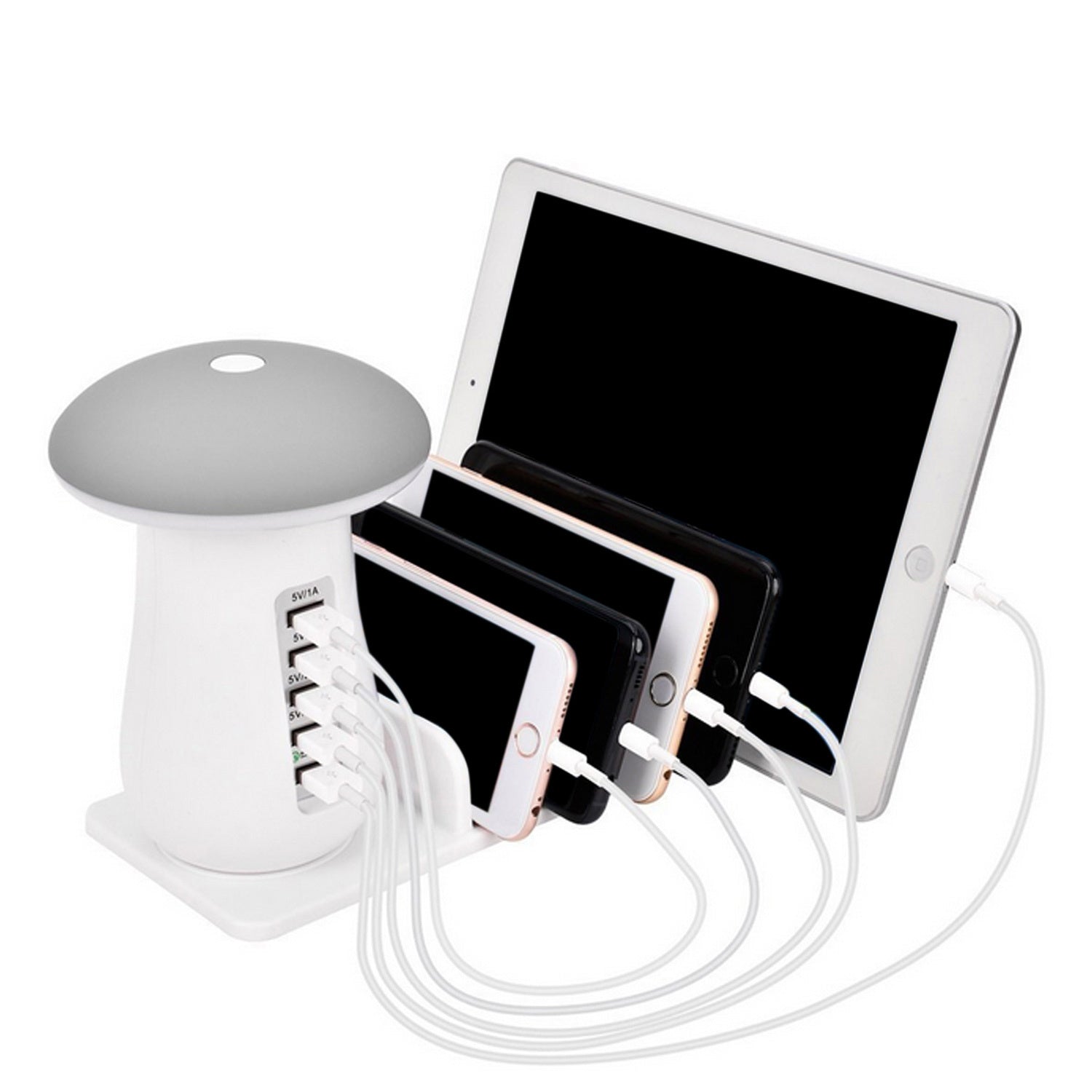 Compatible With Besegad Mushroom LED Light Lamp USB Charging Dock Station Organizer With 5-Port For Galaxy Smart Tablet - 图片 2