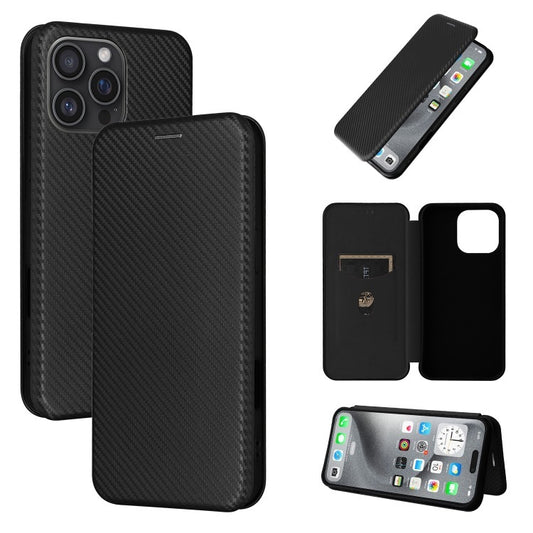 Solid Color Carbon Fiber Flip Phone Leather Case - 图片 1