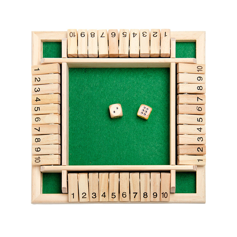 Deluxe Four Sided Shut The Box Dice Board Game 4 Sided 10 Number Wooden Flaps Dices Game Set for Pub Bar Party Supplies 38537