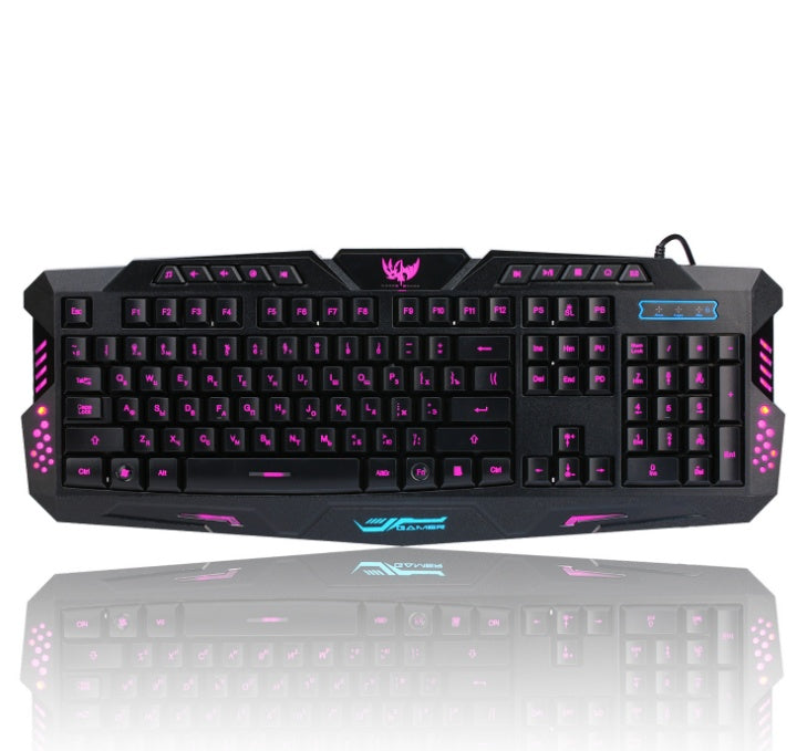 J10 tricolor backlight wired gaming keyboard set colorful luminous gaming mouse keyboard Russian keyboard 38628718114309