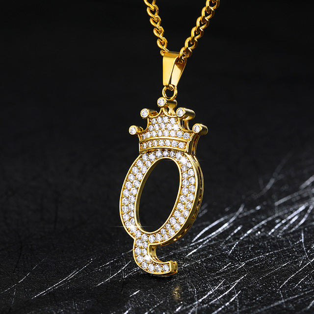 Crown Pendant Stainless Steel Letter Necklace 3862956527718