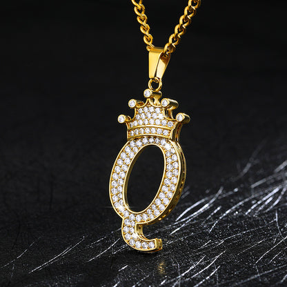 Crown Pendant Stainless Steel Letter Necklace 3862956527718