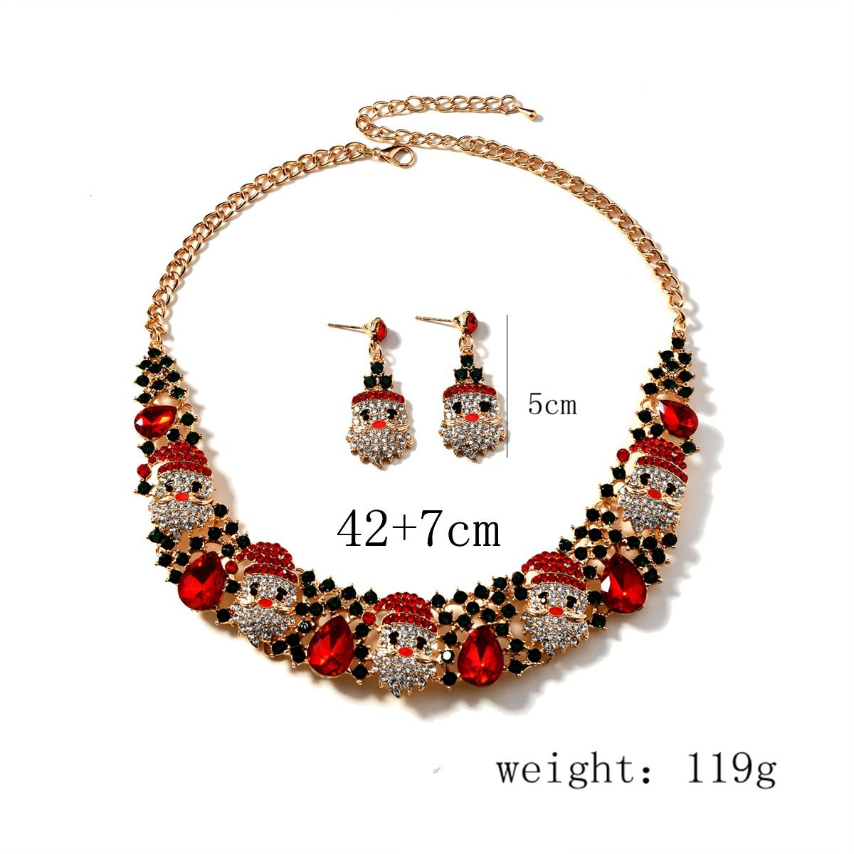 3pcs Christmas Necklace Earrings Set With Colored Rhinestones Ins Fashionable Shiny Santa Claus Necklace For Womens Jewelry 3