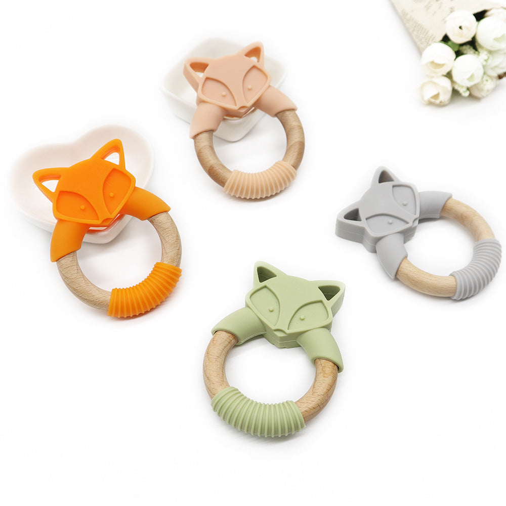 Baby Silicone Wood Ring Fox Baby Teether Molar Stick Toy 3886589058283