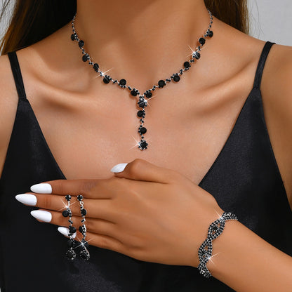 Fashion Crystal Necklace Ear Stud Bracelet Jewelry Accessories