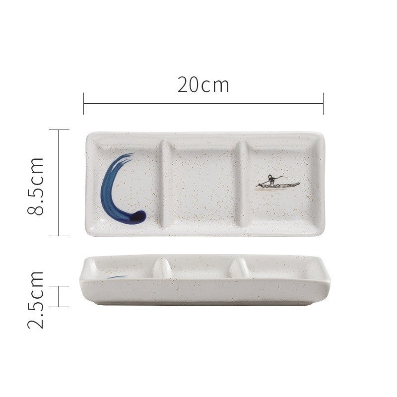 Japanese Three Grid Seasoning Dish With Dipping Material Ceramic Dish 38f218a8 a881 4bd3 8a6d ef6e236dad8a