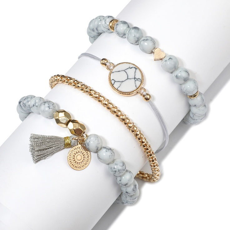 Geometric Creative Hollow Fringed Pine Stone Bracelet Four-piece 3907726453298