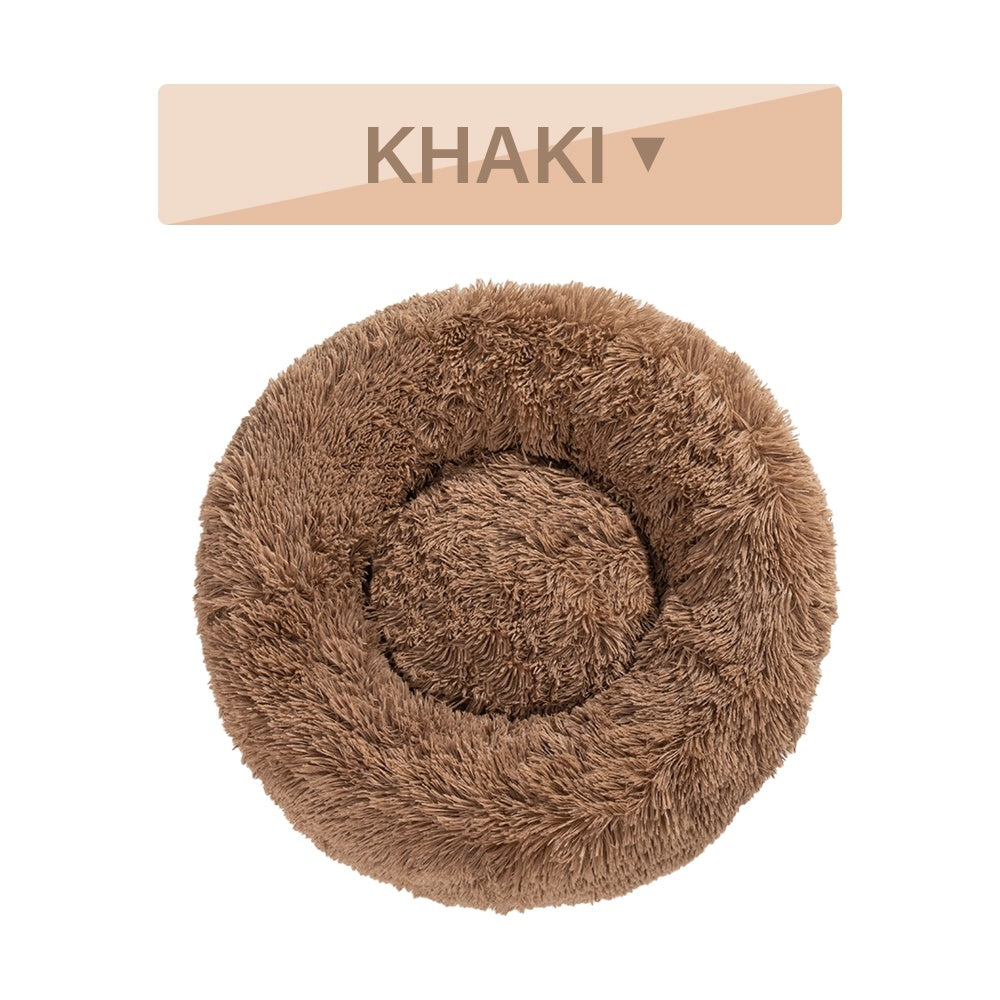 Fluffy Donut Dog Bed  Warm Soft Long Plush Pet Cushion Dog House Cat  Bed Washable Pet Sofa Mat Calming Samll Large Dog Beds 