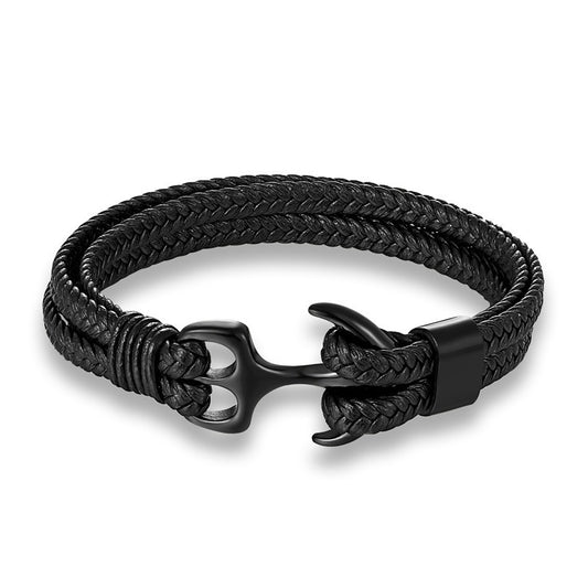 Stainless steel leather bracelet leather cord 3913357049834