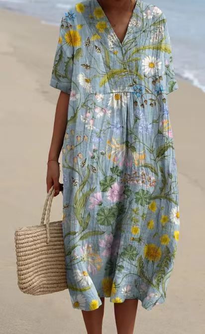 Women's Comfortable Loose Printed Long Dress 39187e22 88d6 4bf6 ad42 41a0a555175f