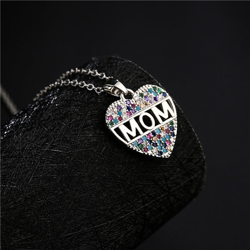 Mothers Day Gift Peach Heart MOM Pendant Necklace Copper 392bacc4 a905 4149 9eca abe133a67e68