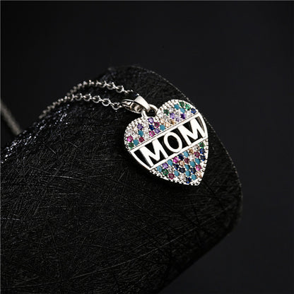 Mothers Day Gift Peach Heart MOM Pendant Necklace Copper 392bacc4 a905 4149 9eca abe133a67e68