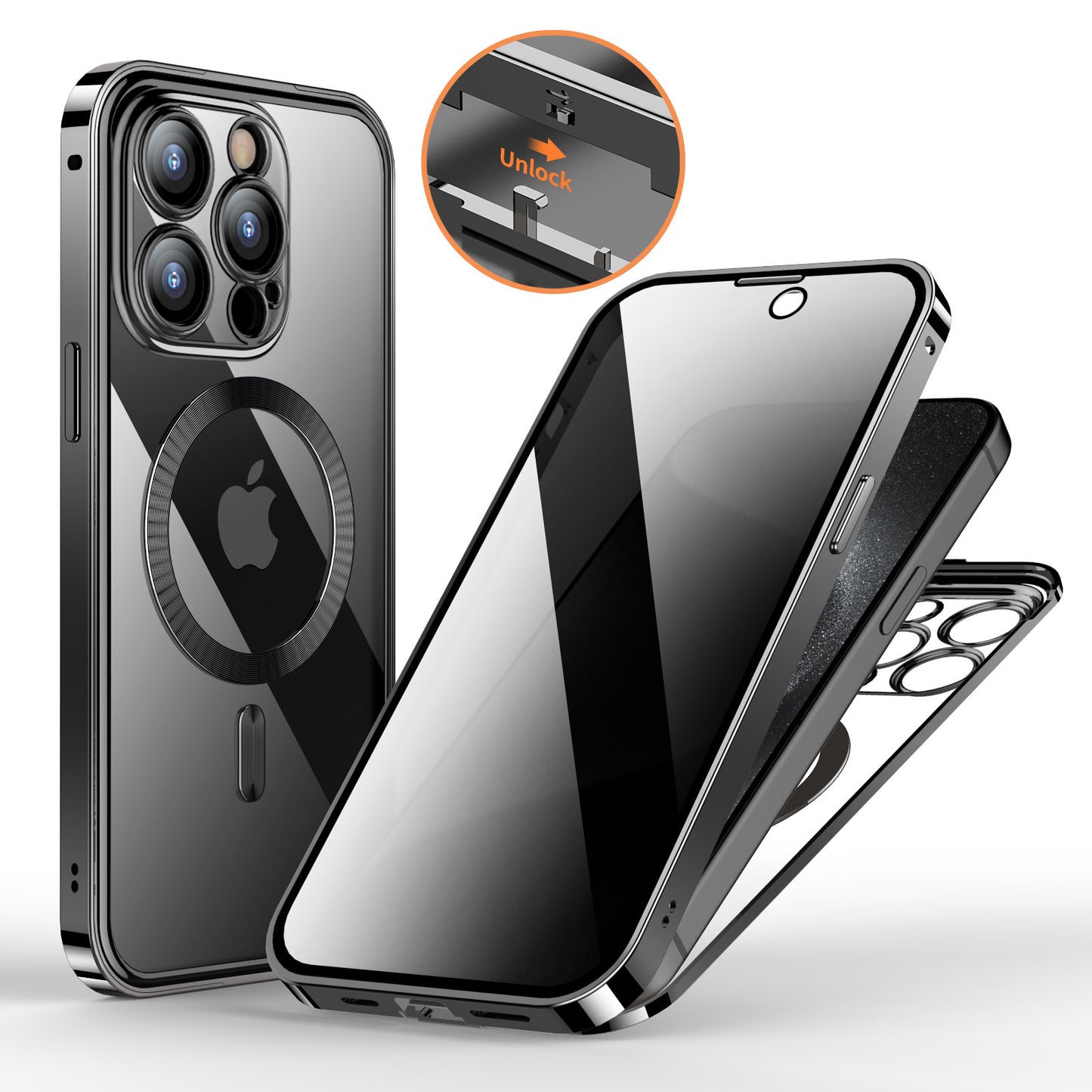 Anti-Privacy Metal Buckle Magnetic Support Wireless Charging Double-Sided Lens Full Cover Phone Case Protective Cover 393f72a