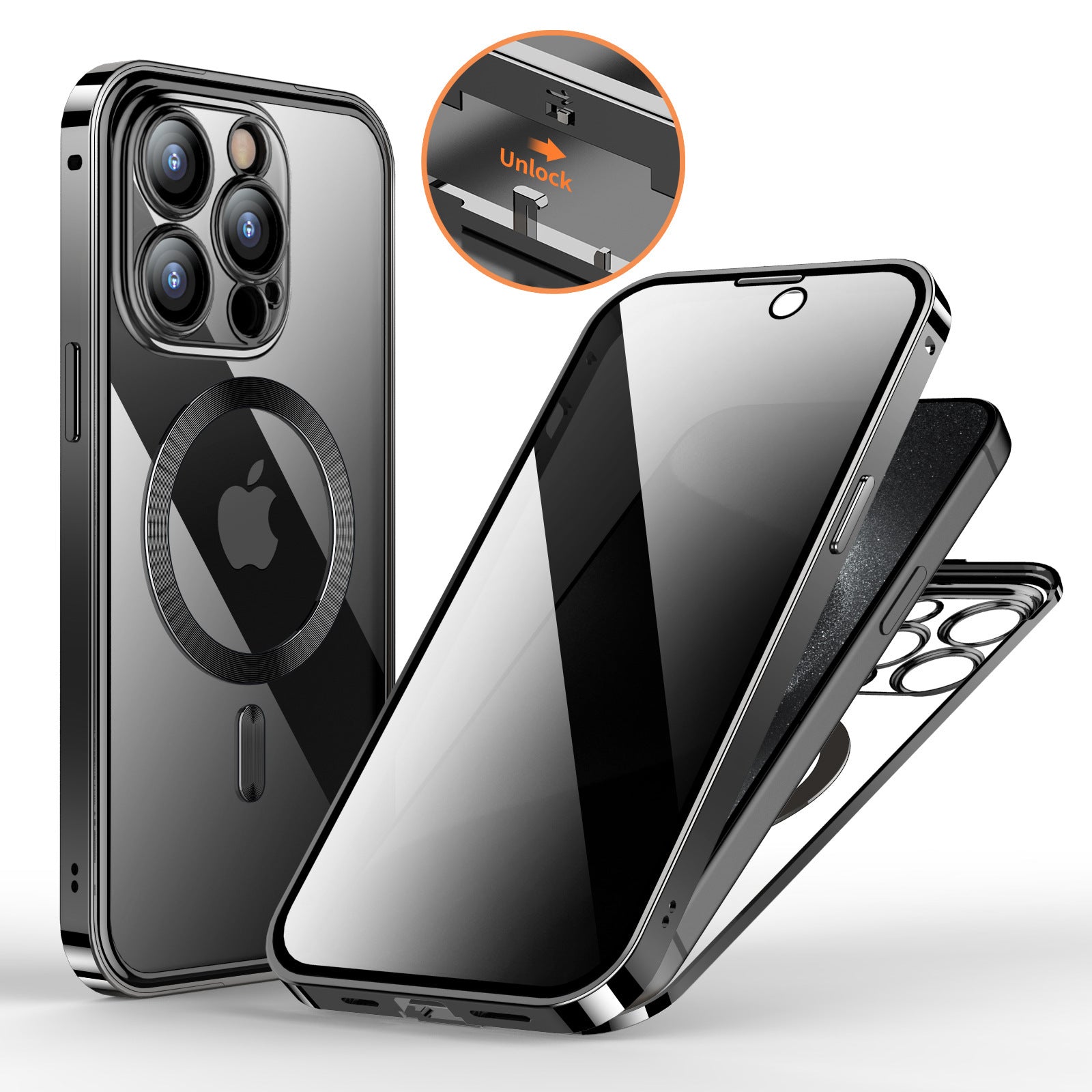 Anti-Privacy Metal Buckle Magnetic Support Wireless Charging Double-Sided Lens Full Cover Phone Case Protective Cover 393f72a