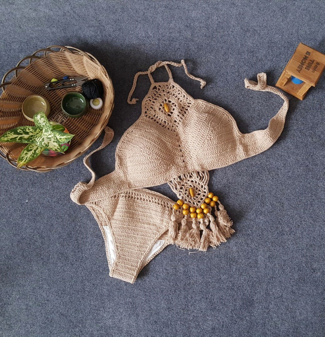 2021 Europe and the United States new woman swimsuit set, beach sunshine bath, foreign trade Crochet Crochet tassel bikini - HD Wireless Product #13