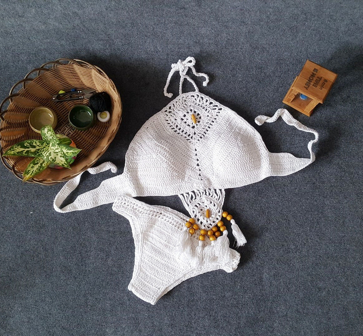 2021 Europe and the United States new woman swimsuit set, beach sunshine bath, foreign trade Crochet Crochet tassel bikini - HD Wireless Product #4