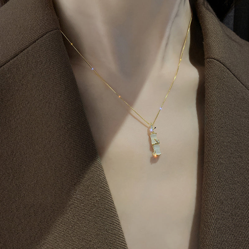 Design Sense Bamboo Pendant Titanium Steel Necklace 3974251523067
