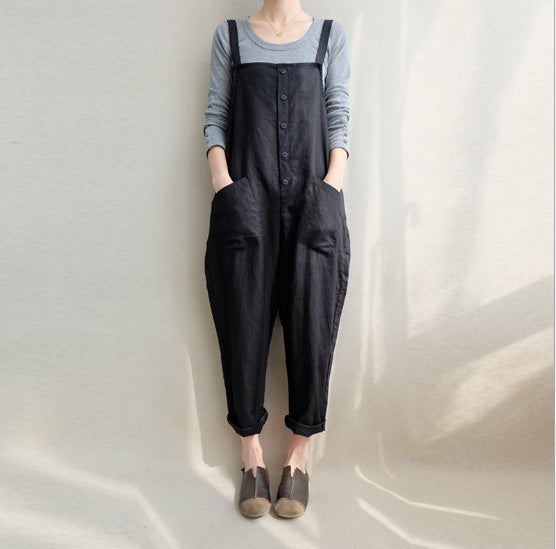 Pants casual pants cotton and linen breathable plus size overalls 3996426794901