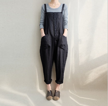 Pants casual pants cotton and linen breathable plus size overalls 3996426794901