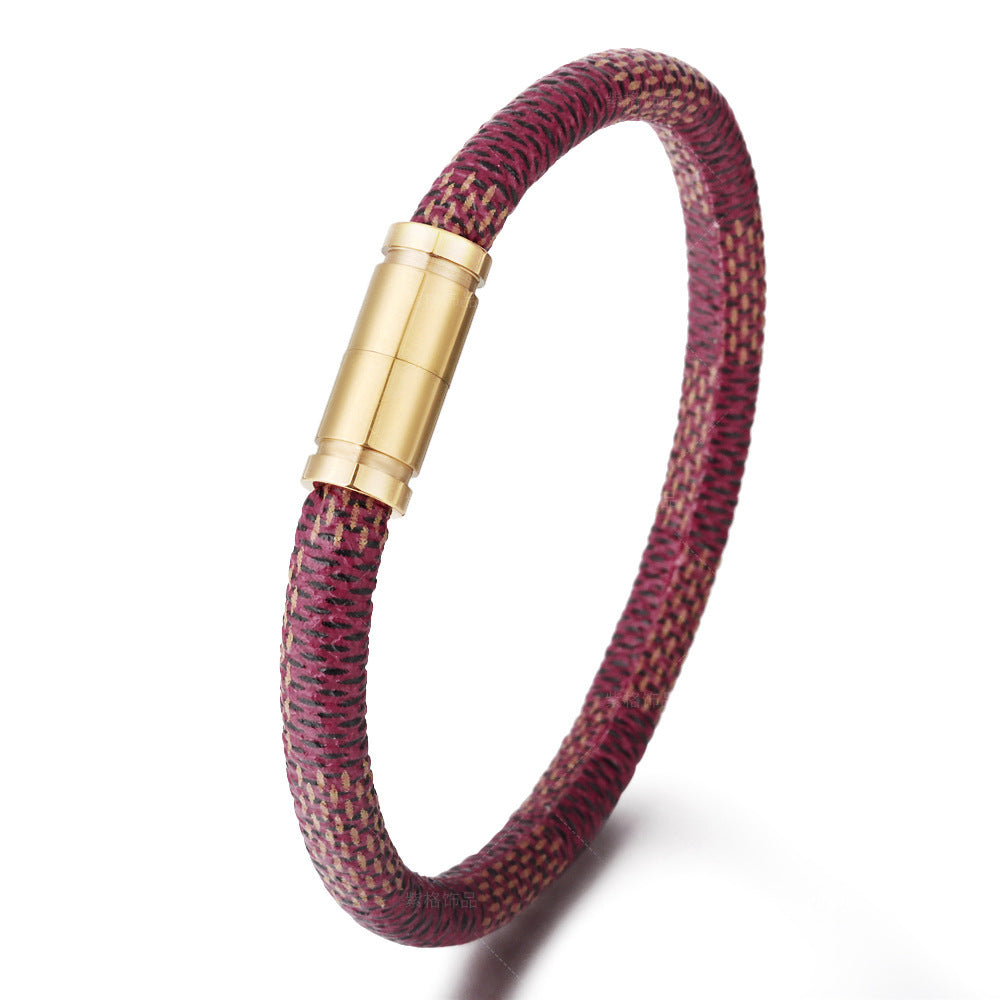 Stainless Steel Magnetic Buckle Leather Striped Bracelet 399970f7 6e25 40a7 8bdc 21924fa16c19