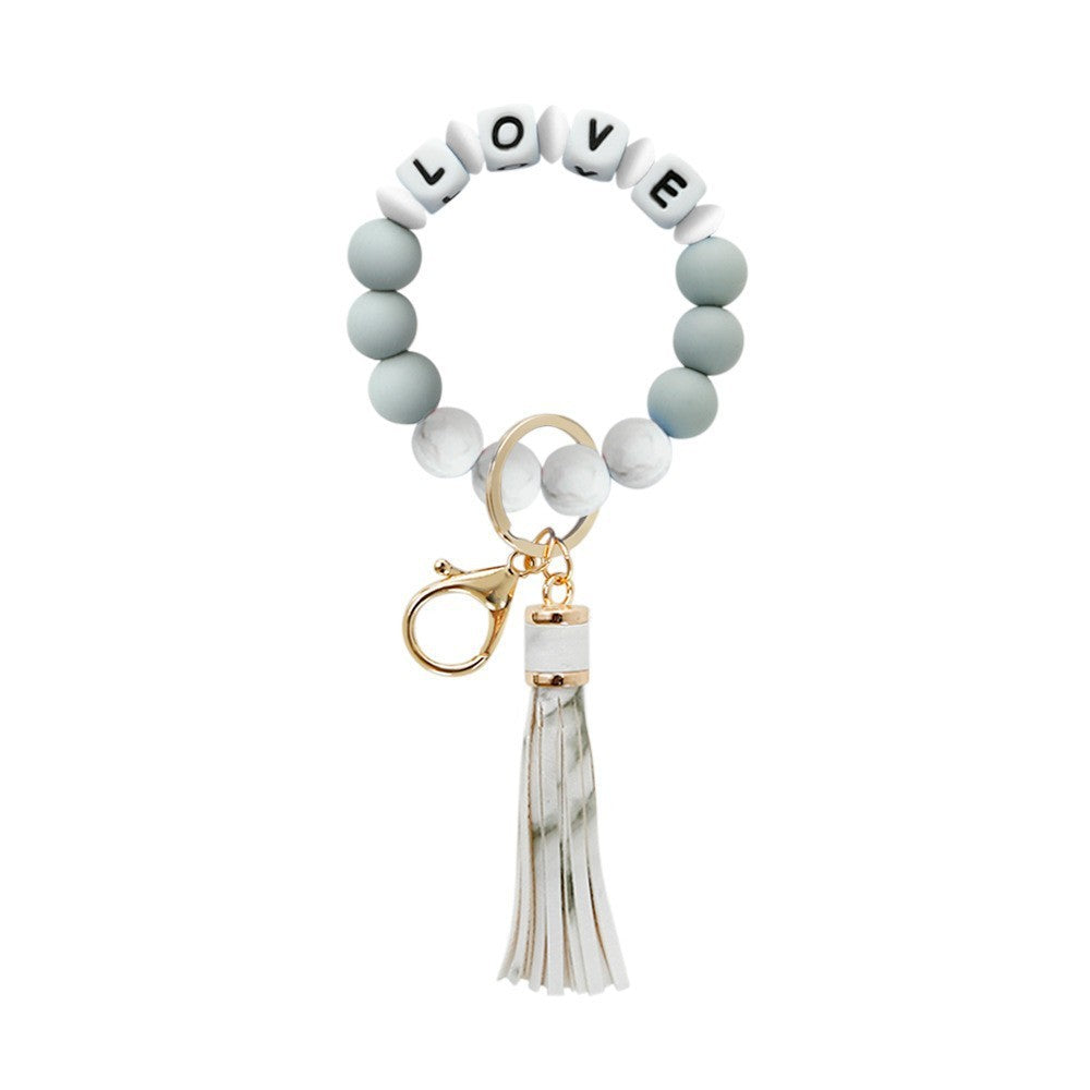 Silicone Wrist Keychain Handmade Beaded Leather Tassel Bracelet 399f5cab 5f75 4e75 8412 f86c383726c1