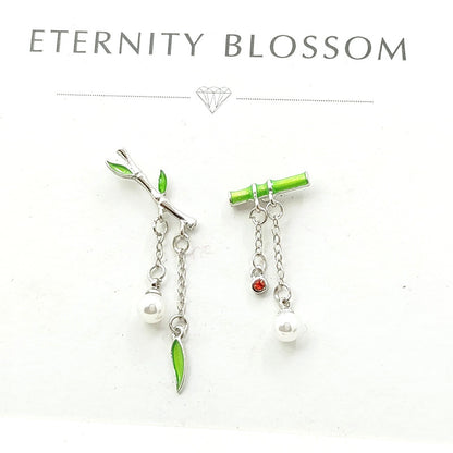 Women's Asymmetrical Bamboo Bamboo Leaf Earrings