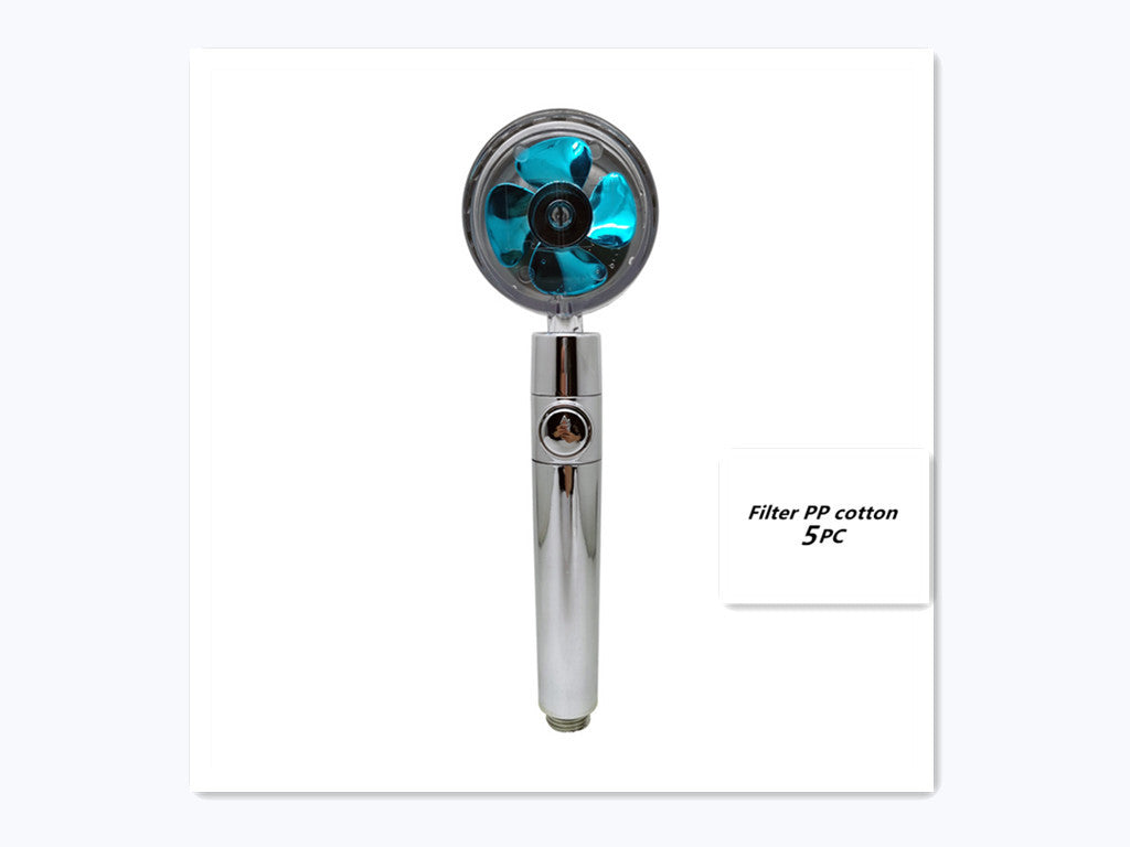 Propeller Driven Shower Head With Stop Button And Cotton Filter Turbocharged High Pressure Handheld Shower Nozzle 39ebf38e 6e