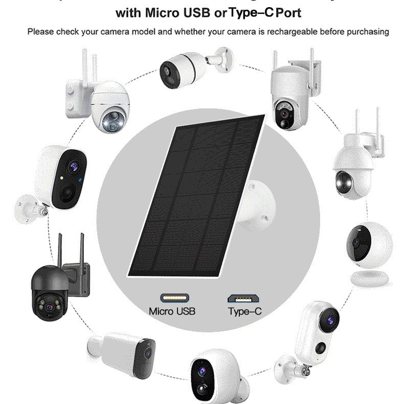 3W/6W/10W 5V Solar panel  Charger 360° Adjustable Wall Mount  Micro USB+Type-C Camera whosale - HD Wireless Product #3
