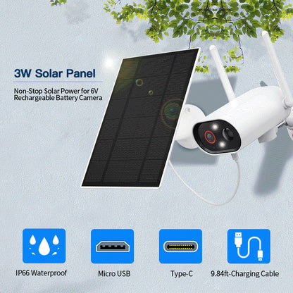 3W/6W/10W 5V Solar panel  Charger 360° Adjustable Wall Mount  Micro USB+Type-C Camera whosale - HD Wireless Product #1
