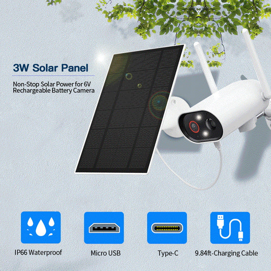 3W/6W/10W 5V Solar panel  Charger 360° Adjustable Wall Mount  Micro USB+Type-C Camera whosale - HD Wireless Product #1