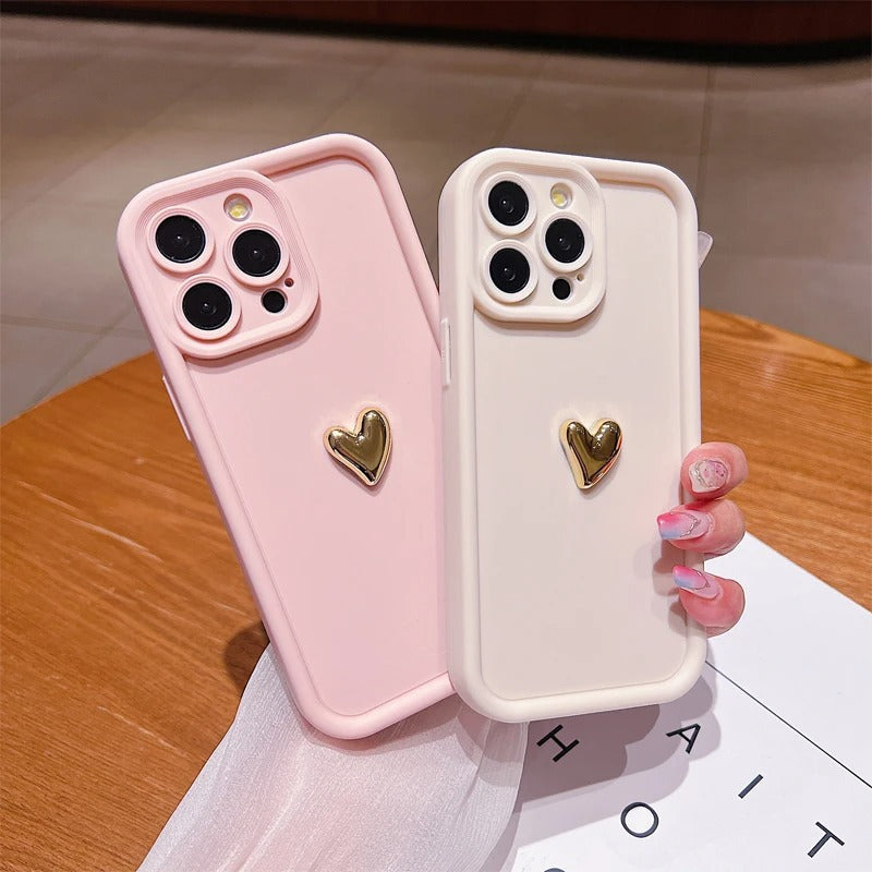 Frosted Three-dimensional Electroplating Golden Love All-inclusive Phone Case