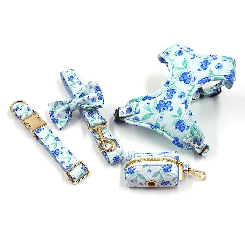 Cute Blueberry Print Pet Out Chest And Back Leash Set 3a7a35da 09bf 4aa0 b66a b4b05ea555fd