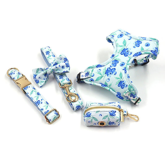 Cute Blueberry Print Pet Out Chest And Back Leash Set 3a7a35da 09bf 4aa0 b66a b4b05ea555fd