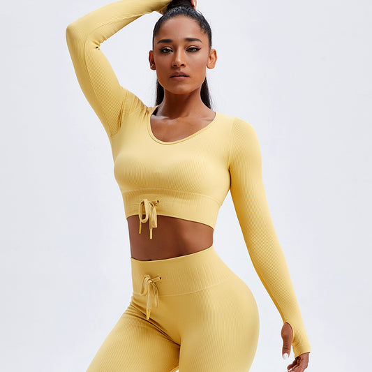 Women's Threaded Lace Tight-fitting Belly Button Sports Top 3a7ffa6e 9604 44d9 984c 3d2f525a62c4