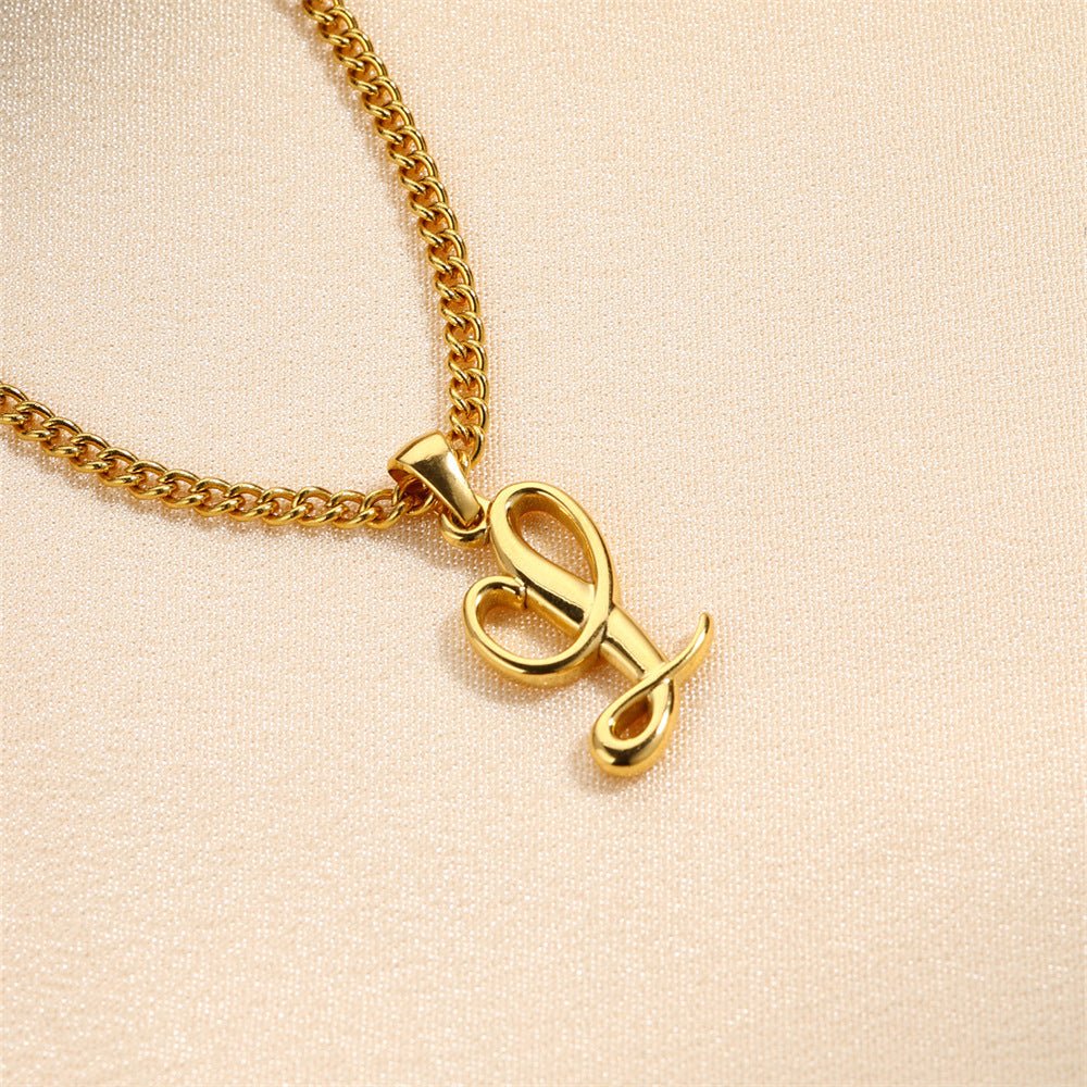 Simple Elegant Necklace Stainless Steel 18K Gold Mini English Letter Pendant 3aa00f34 1a08 44b7 9115 87378aa56973