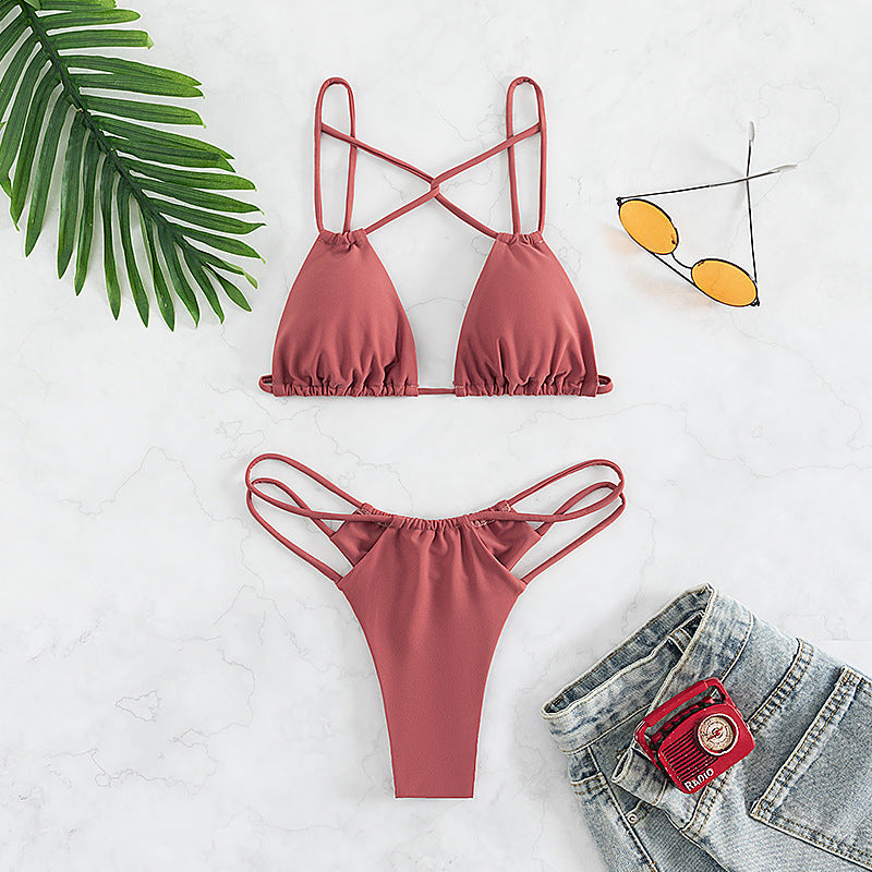 Women's Bikini Swimwear Solid Color Double Layer Fabric Split 3ab64da2 8bee 4569 833f 3bc9754670f1