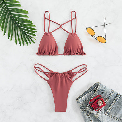 Women's Bikini Swimwear Solid Color Double Layer Fabric Split 3ab64da2 8bee 4569 833f 3bc9754670f1