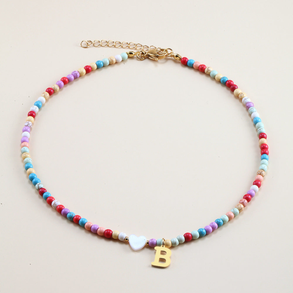 Colorful Beads Initial Choker For Women Stainless Steel Lett 3ac461c5 715c 4dbc 893e 0c1ffb5fa71b